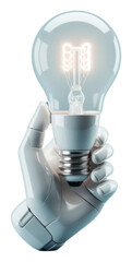 PNG 3d robot hand holding a lightbulb technology electricity illuminated