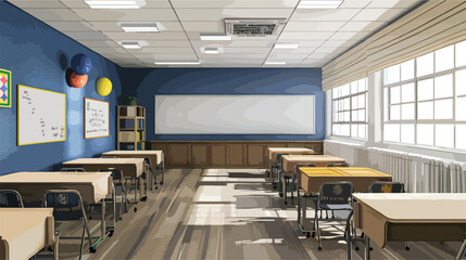 Naklejka na ściany i meble 3d render interior traditional school classroom flat