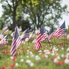 Field of American Flags Honoring Veterans on Memorial Day. In remember of military veteran and Happy memorial day Celebration

