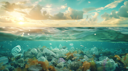 Plastic waste in the sea Enviromental disaster .