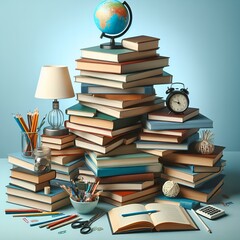 A Scholar’s Haven: An Assortment of Academic Tools and Literature Stacked for Educational Pursuits