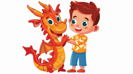 A boy holding a dragon doll cartoon character isolated