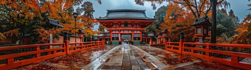 panoramic 32:9 ancient japanese temple by day in high resolution