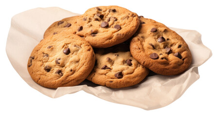 PNG Chocolate chip cookies on baking paper food white background confectionery