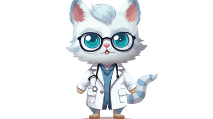A cat in a doctors costume in a clinic flat vector isolated