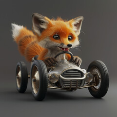 Fox cub driving a racing car 3D (Generative Ai)