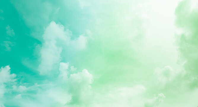 Green Sky Cloud Background Color Teal Abstract Sunset Landscape Pastel weather Light Warm Morning Wallpaper Freedom Summer Winter, Mockup Cosmetic Environment, Heaven Dramatic Sunlight Dusk Beautiful