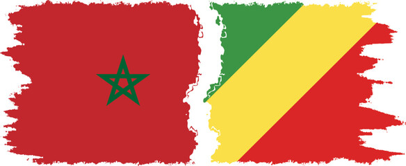 Congo-Brazzaville and Morocco grunge flags connection vector
