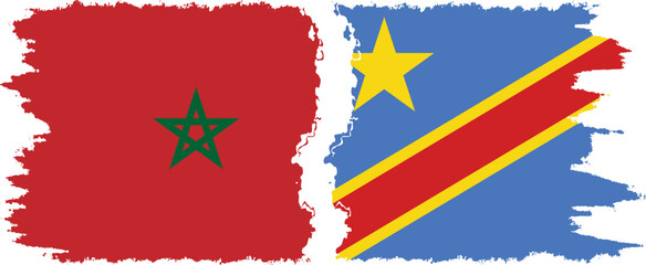 Congo - Kinshasa and Morocco grunge flags connection vector