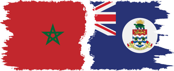 Cayman Islands and Morocco grunge flags connection vector