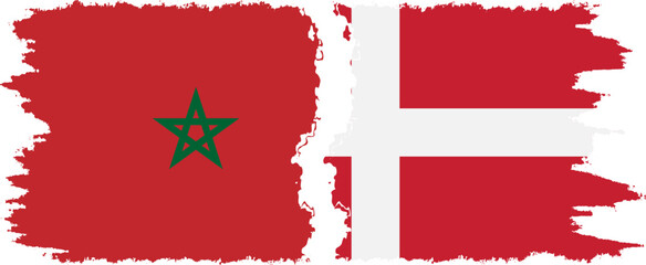 Denmark and Morocco grunge flags connection vector