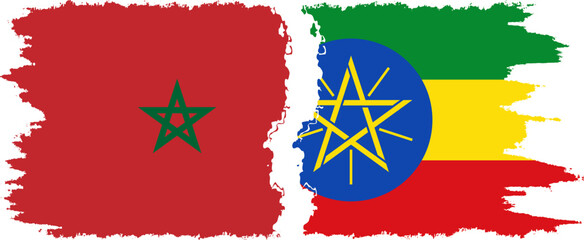 Ethiopia and Morocco grunge flags connection vector