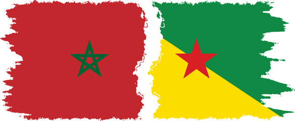 French Guiana and Morocco grunge flags connection vector