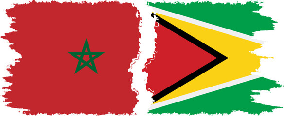 Guyana and Morocco grunge flags connection vector