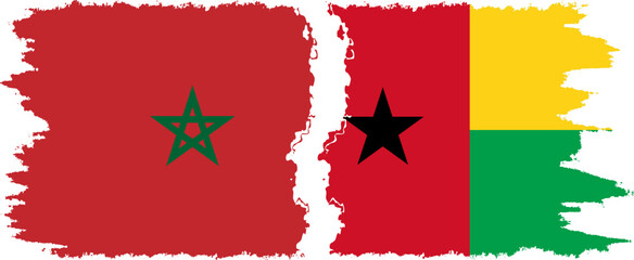 Guinea Bissau and Morocco grunge flags connection vector