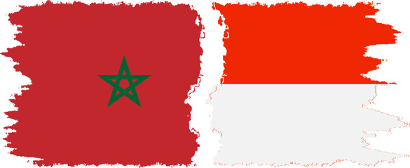 Indonesia and Morocco grunge flags connection vector