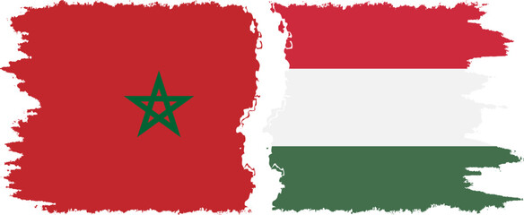Hungary and Morocco grunge flags connection vector
