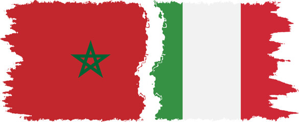 Italy and Morocco grunge flags connection vector