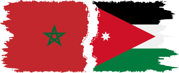 Jordan and Morocco grunge flags connection vector