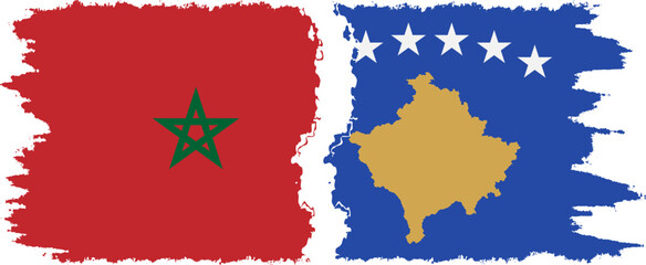 Kosovo and Morocco grunge flags connection vector