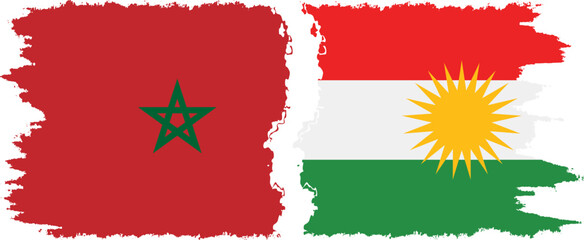 Kurdistan and Morocco grunge flags connection vector