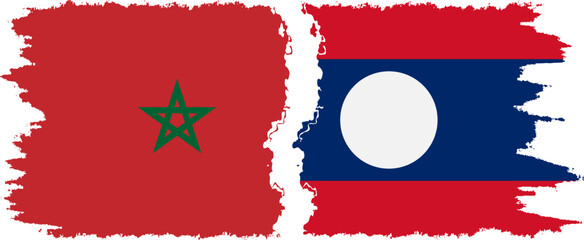 Laos and Morocco grunge flags connection vector