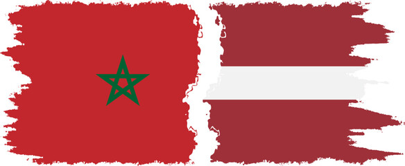 Latvia and Morocco grunge flags connection vector