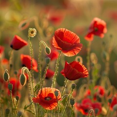poppy flowers in summer, In remember of military veteran and Happy memorial day Celebration
