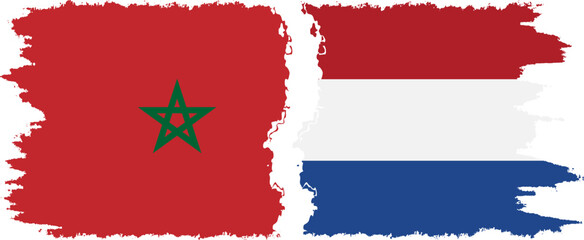 Netherlands and Morocco grunge flags connection vector