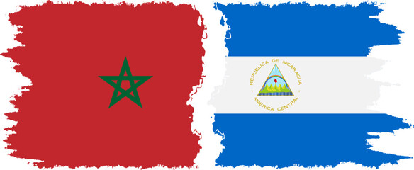 Nicaragua and Morocco grunge flags connection vector