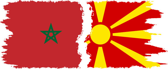 Northern Macedonia and Morocco grunge flags connection vector