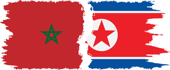 North Korea and Morocco grunge flags connection vector