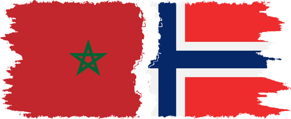 Norway and Morocco grunge flags connection vector