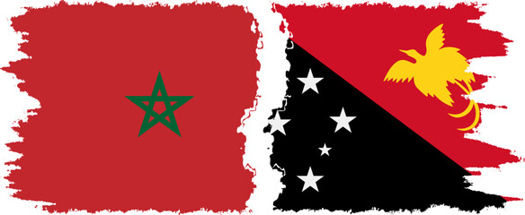 Papua New Guinea and Morocco grunge flags connection vector