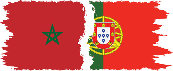 Portugal and Morocco grunge flags connection vector