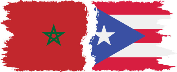 Puerto Rico and Morocco grunge flags connection vector