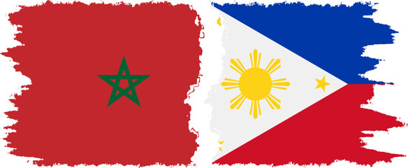 Philippines and Morocco grunge flags connection vector