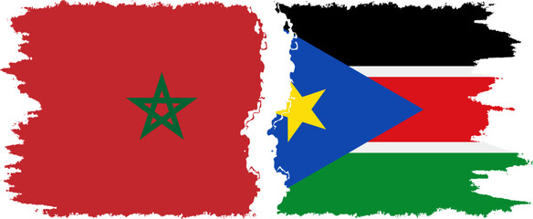 South Sudan and Morocco grunge flags connection vector