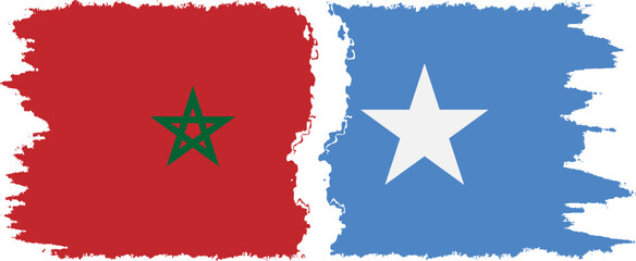 Somalia and Morocco grunge flags connection vector