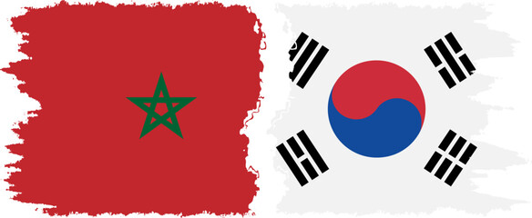 South Korea and Morocco grunge flags connection vector