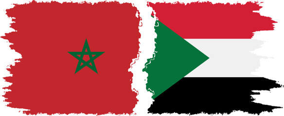 Sudan and Morocco grunge flags connection vector