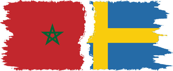 Sweden and Morocco grunge flags connection vector