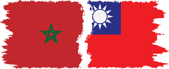 Taiwan and Morocco grunge flags connection vector