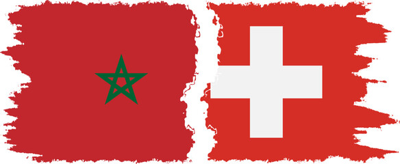 Switzerland and Morocco grunge flags connection vector