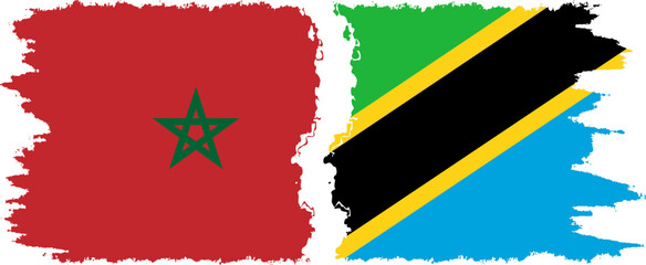 Tanzania and Morocco grunge flags connection vector