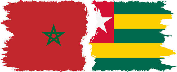 Togolese Republic and Morocco grunge flags connection vector