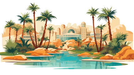 A desert oasis with mechanical palm trees flat vector