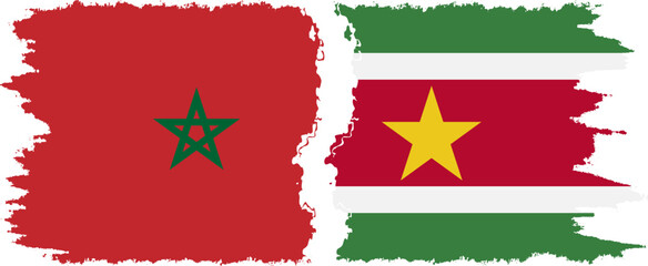 Suriname and Morocco grunge flags connection vector