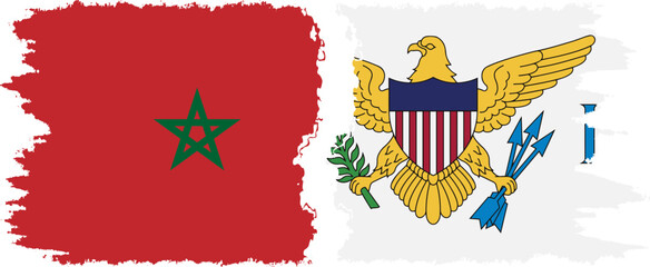 United States Virgin Islands and Morocco grunge flags connection vector