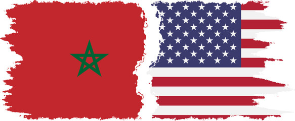 USA and Morocco grunge flags connection vector